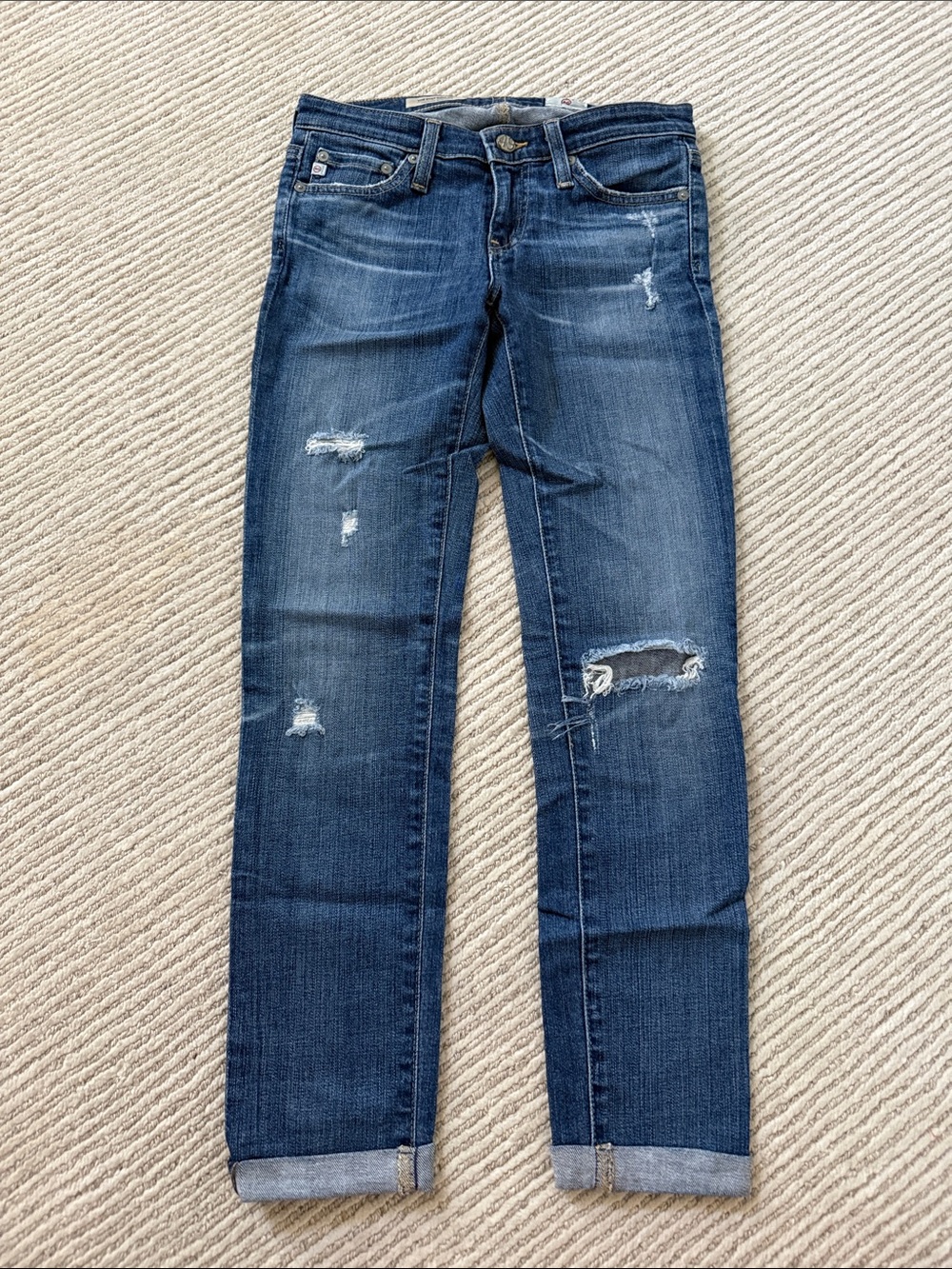 Ag Adriano Goldschmied Women’s Distressed Boyfriend Jeans - Dark Indigo